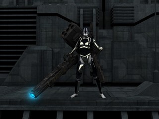 Naklejka premium cyborg woman equipped with various weapons