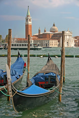 Gondolas moored by the Piazzetta di San Marco in Venice