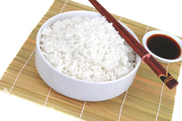 Fototapeta na wymiar china rice on traditional bamboo mat