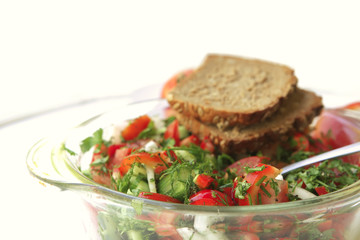 tomato salad on white table