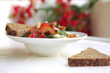 tomato salad and rye bread