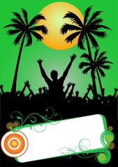 Fototapeta na wymiar illustration eines party plakates mit palmen