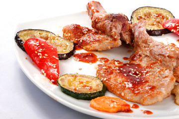 Bone beef platter. Teppanyaki dish