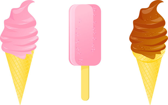 Vector three sweet ice cream - chocolate and pink