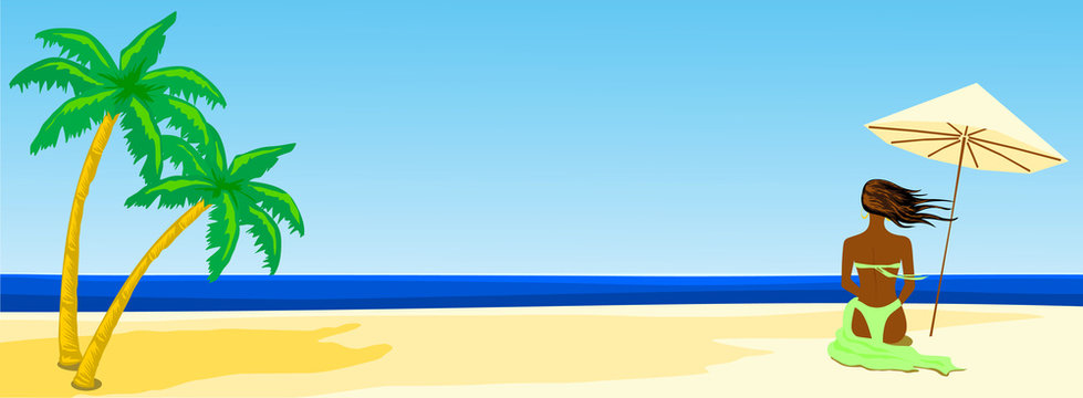 Spiaggia panoramica e ragazza