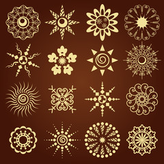 set of flowers and stars