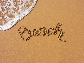 beach, written in the sandy beach