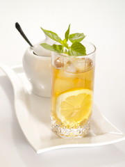 cool green tea with lemon and fresh mont