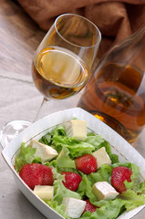 Fruit salad and white wine