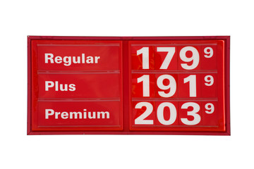 Low gas prices on american gas station, isolated background