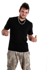 Young man in a  plain black t shirt