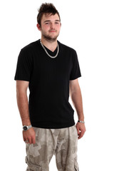 Young man in a  plain black t shirt