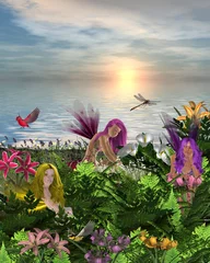 Abwaschbare Fototapete Feen und Elfen Blumenfeen