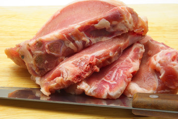 Slices of meat and knife