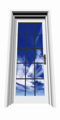 high resolution 3D closed door, isolated , over a natural sky