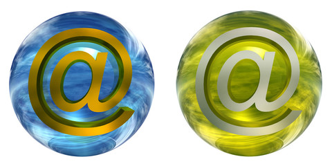 3d blue and yellow glass spheres set or collection isolated