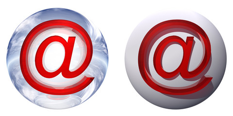 3d blue glass sphere with  red at or mail symbol