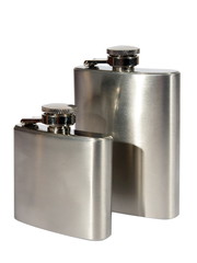 Two metallic flasks on a white background. (isolated)