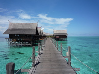 Walkway at tropical resort of Kapalai on Malaysian Borneo