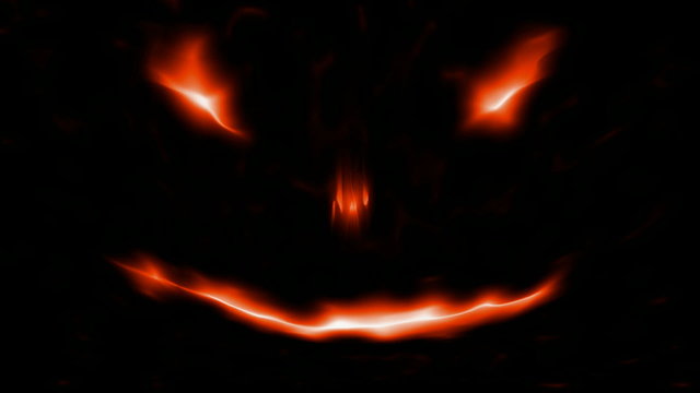 Looping scary abstract face 1 flame Isolated on black