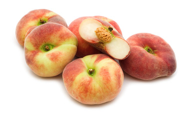 strange slice peach on white background