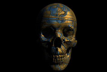 cyborg skull 3d illustration