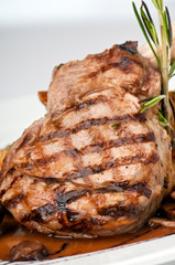 Broiled center cup veal chop closeup