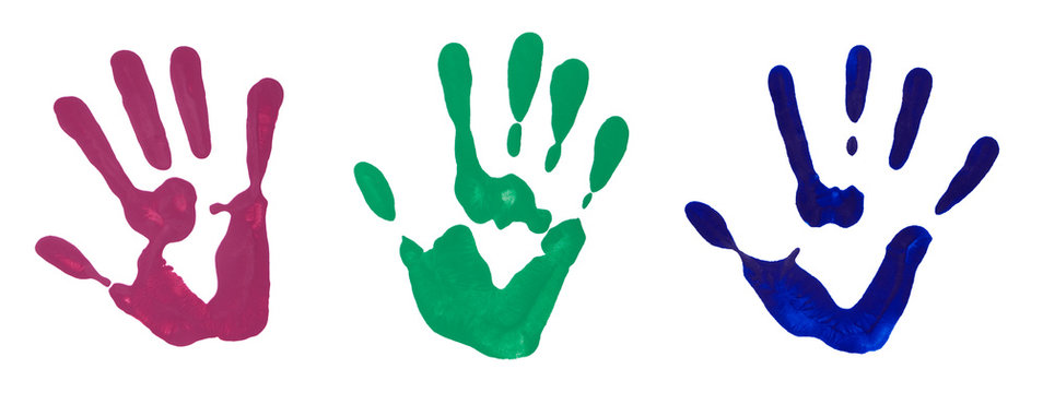 Colorful Hand Prints on White