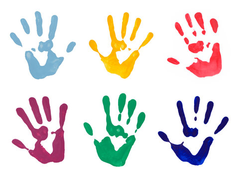 Colorful Hand Prints on White