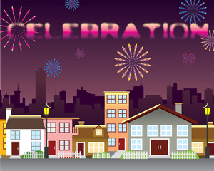 Celebration with fire work vector illustration
