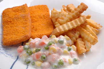 Fish and chips plate cose up