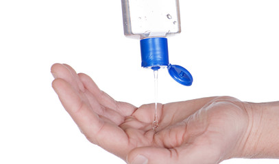 Isolated Shot of Pouring Antibacterial Hand Wash into Palm