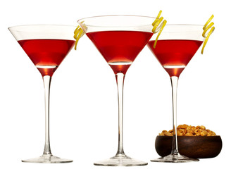 three cocktails, martini, cosmo