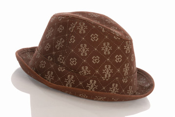 mens fedora with reflection on white background