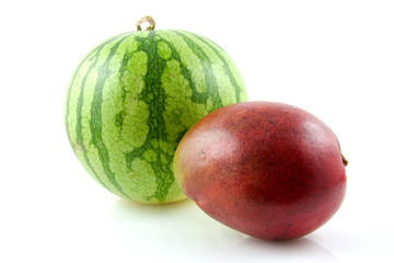 fresh mango and melon fruit isolated on white background