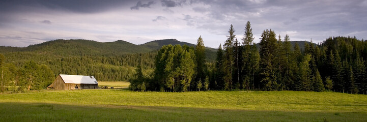 Fototapeta na wymiar Panoramiczny obraz sceny wiejskiej kraju.
