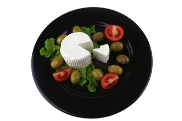 soft feta cheese with gold olives