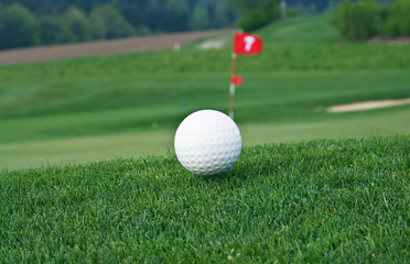 Golf ball on the green grass
