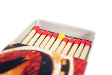 Matchbox with red and yellow matches isolated