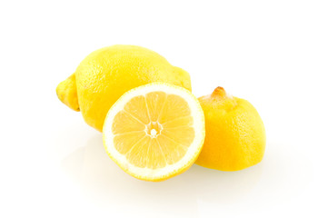 Fresh sliced lemon on white background