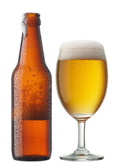 glass of beer with bottle