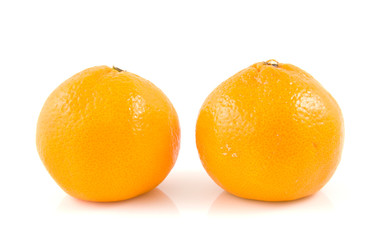 two fresh mandarin on white background