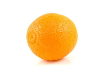 One fresh orange on white backgound