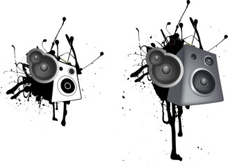 black and white grunge style speaker music illustration
