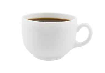 White cup of black coffee isolated on white
