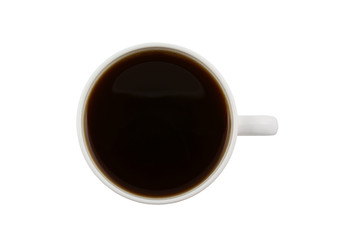 White cup of black coffee isolated on white