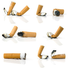 Cigarette butts isolated on white background