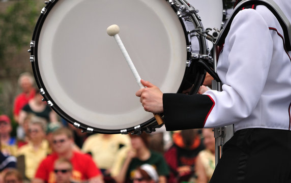 Drummer Playing Bass Drum in Parade