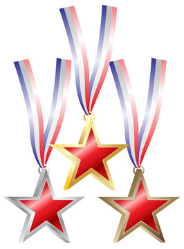 Gold Silver Bronze Star Shape Medals