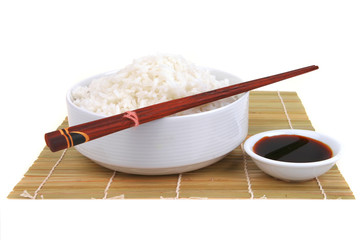 white rice on bamboo mate